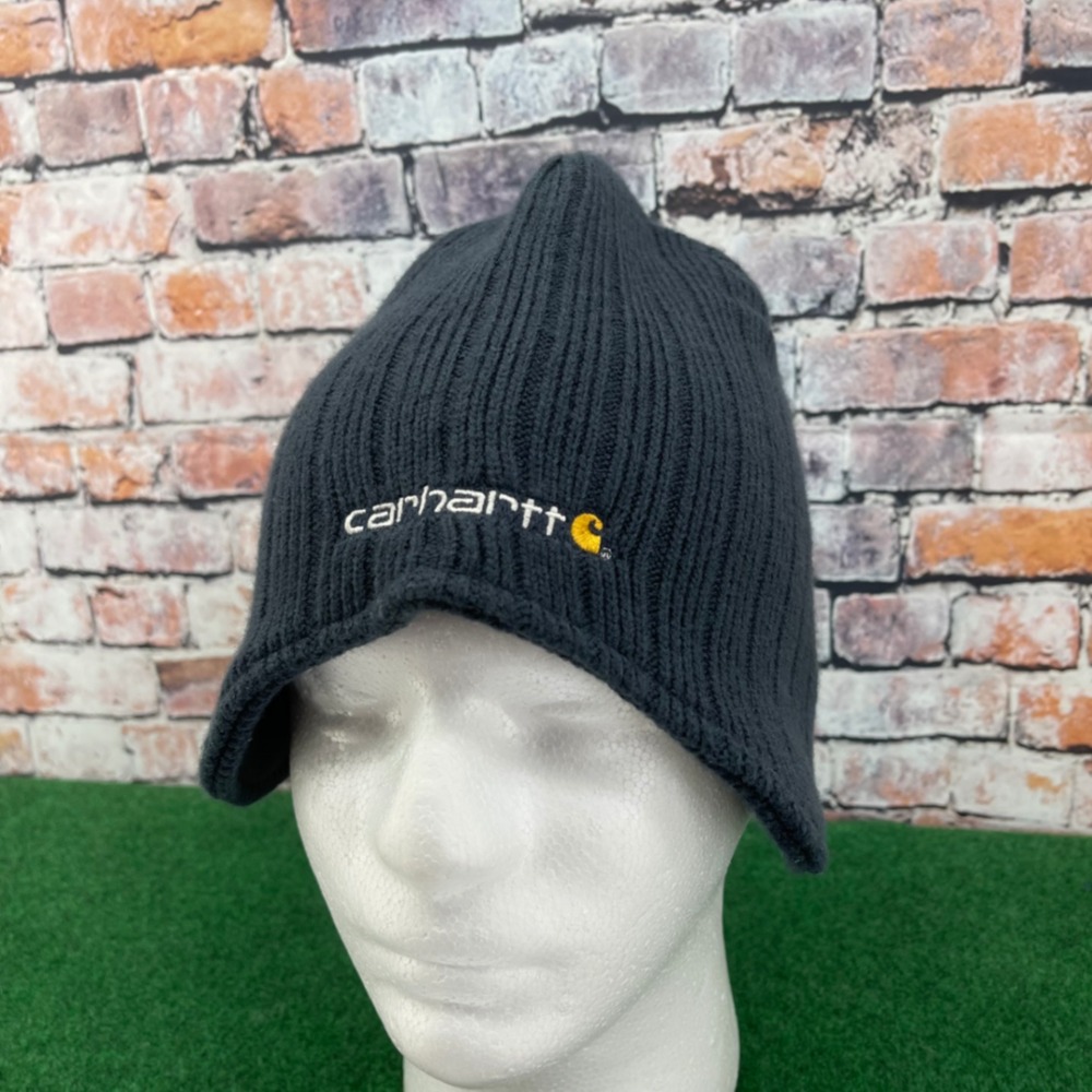 Carhartt 100779 412 Earflap Beanie Hat Mens OSFA Black Ribbed Knit Acrylic FA13